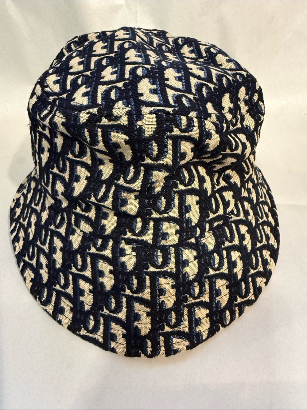 Dior Oblique Bucket Hat Navy Blue and Cream Blended Cotton Jacquard Unisex - Picture 3 of 6
